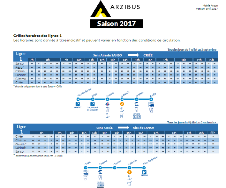 Arzibus horaires ligne 1  Compagnie du Golfe